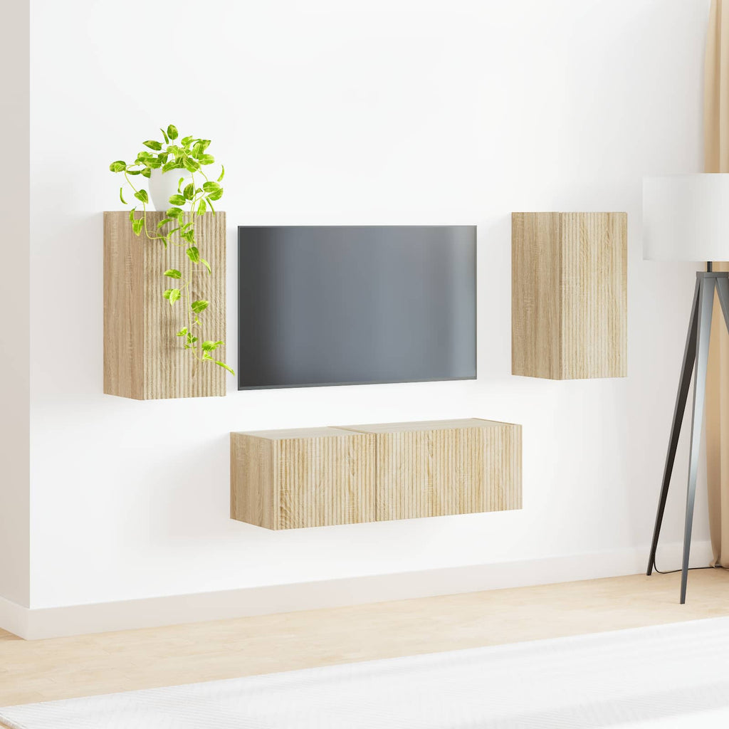 vidaXL TV-Wandregal-Set Wandmontiert 4 pcs Sonoma-Eiche Holzwerkstoff