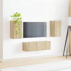 vidaXL TV-Wandregal-Set Wandmontiert 4 pcs Sonoma-Eiche Holzwerkstoff