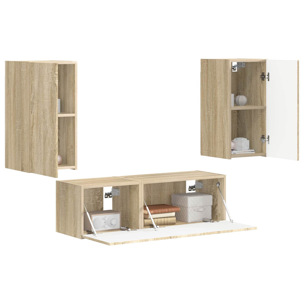 vidaXL TV-Wandregal-Set Wandmontiert 4 pcs Sonoma-Eiche Holzwerkstoff