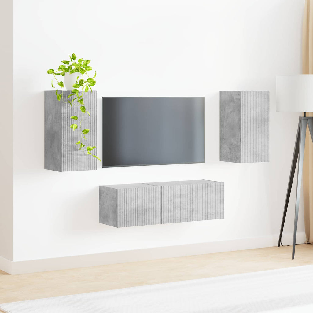 vidaXL TV-Wandregal-Set Wandmontiert 4 pcs Beton Grau Holzwerkstoff