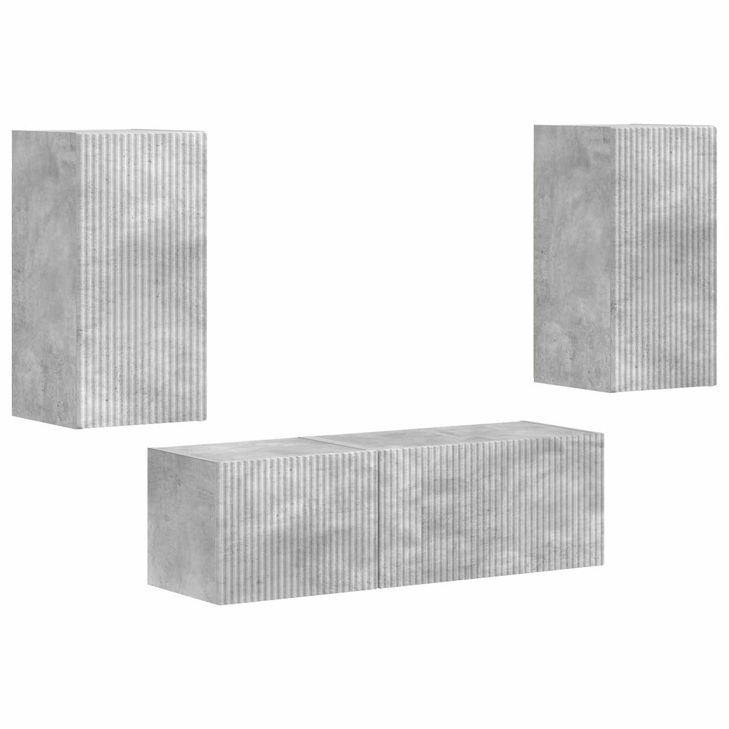 vidaXL TV-Wandregal-Set Wandmontiert 4 pcs Beton Grau Holzwerkstoff