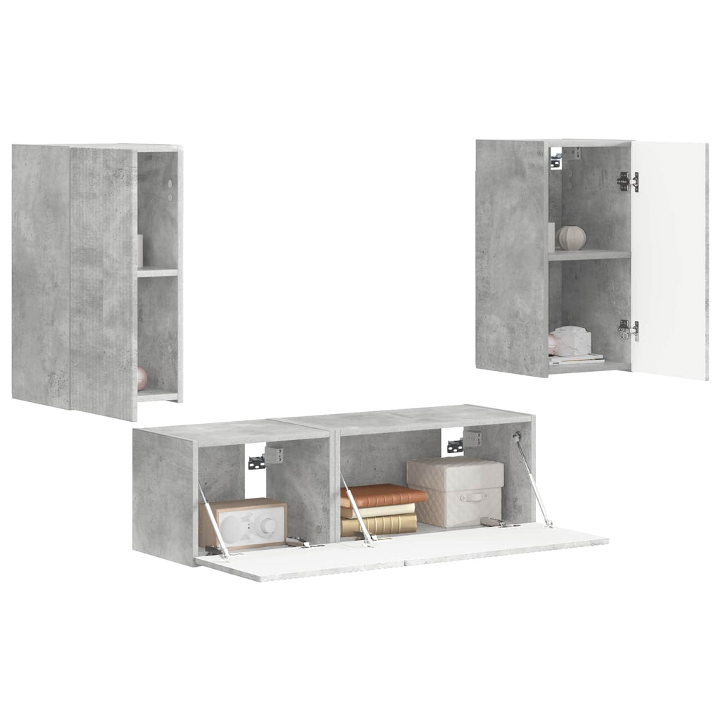 vidaXL TV-Wandregal-Set Wandmontiert 4 pcs Beton Grau Holzwerkstoff