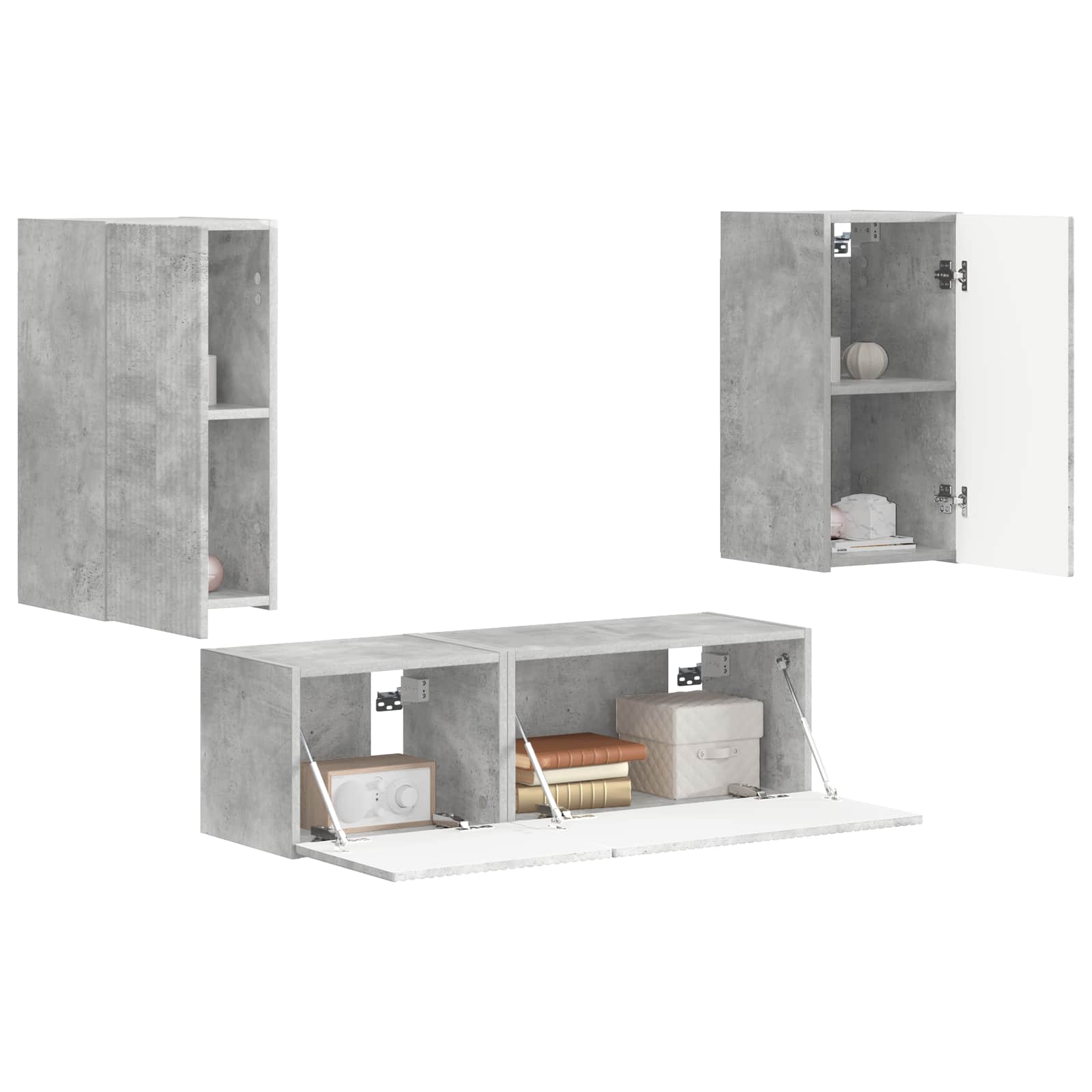 vidaXL TV-Wandregal-Set Wandmontiert 4 pcs Beton Grau Holzwerkstoff