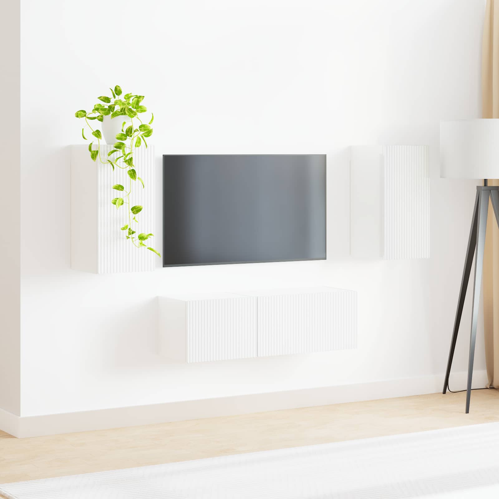 vidaXL TV-Wandregal-Set 4 pcs Hochglanz Weiß Holzwerkstoff