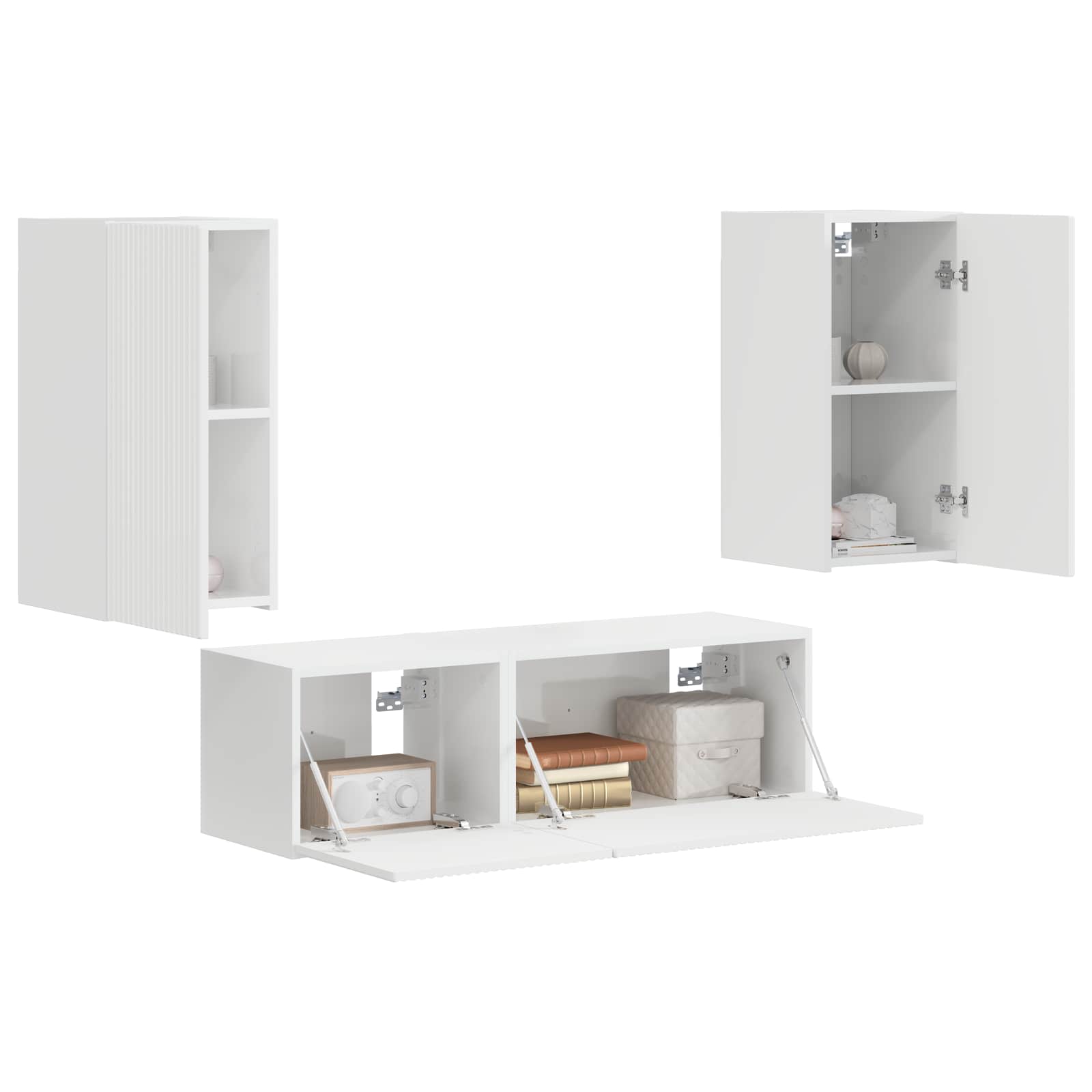 vidaXL TV-Wandregal-Set 4 pcs Hochglanz Weiß Holzwerkstoff