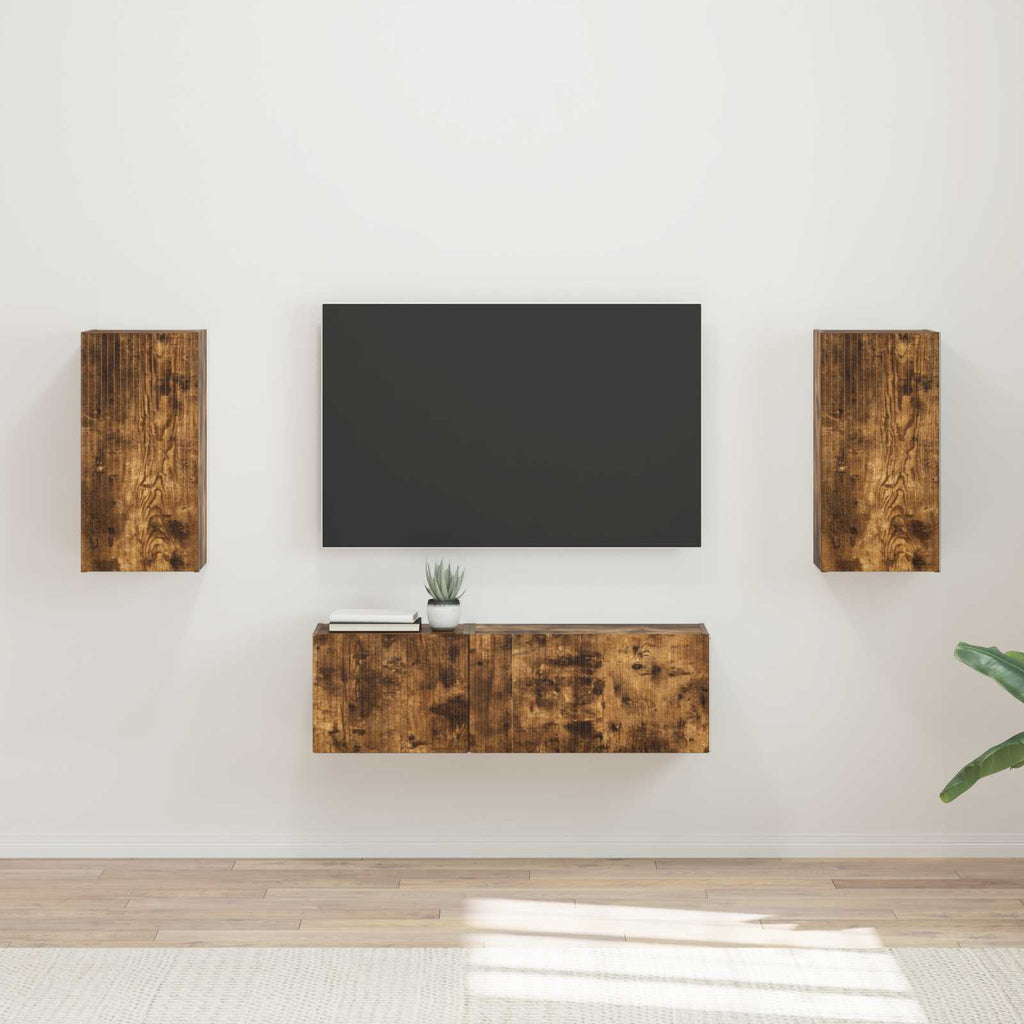 vidaXL TV-Wandregal-Set 4 pcs Geräucherte Eiche Holzwerkstoff