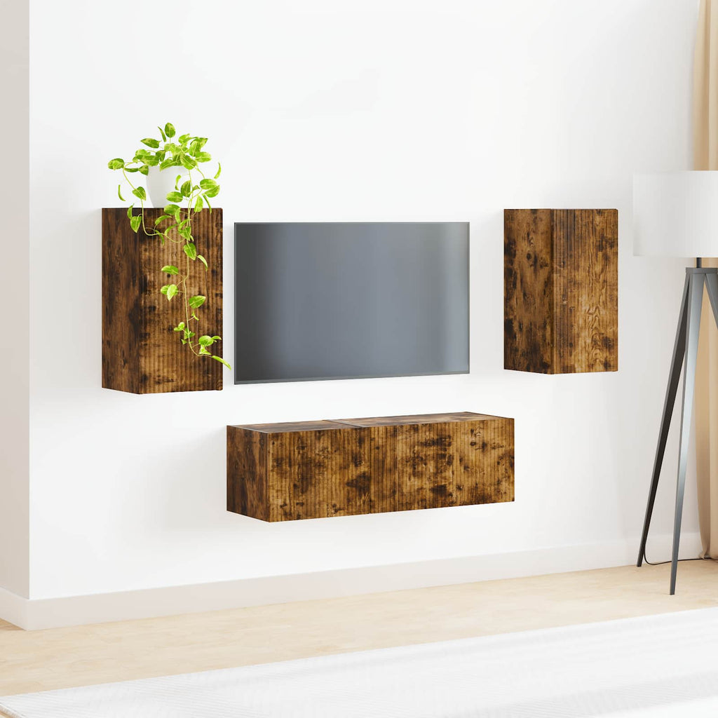 vidaXL TV-Wandregal-Set 4 pcs Geräucherte Eiche Holzwerkstoff