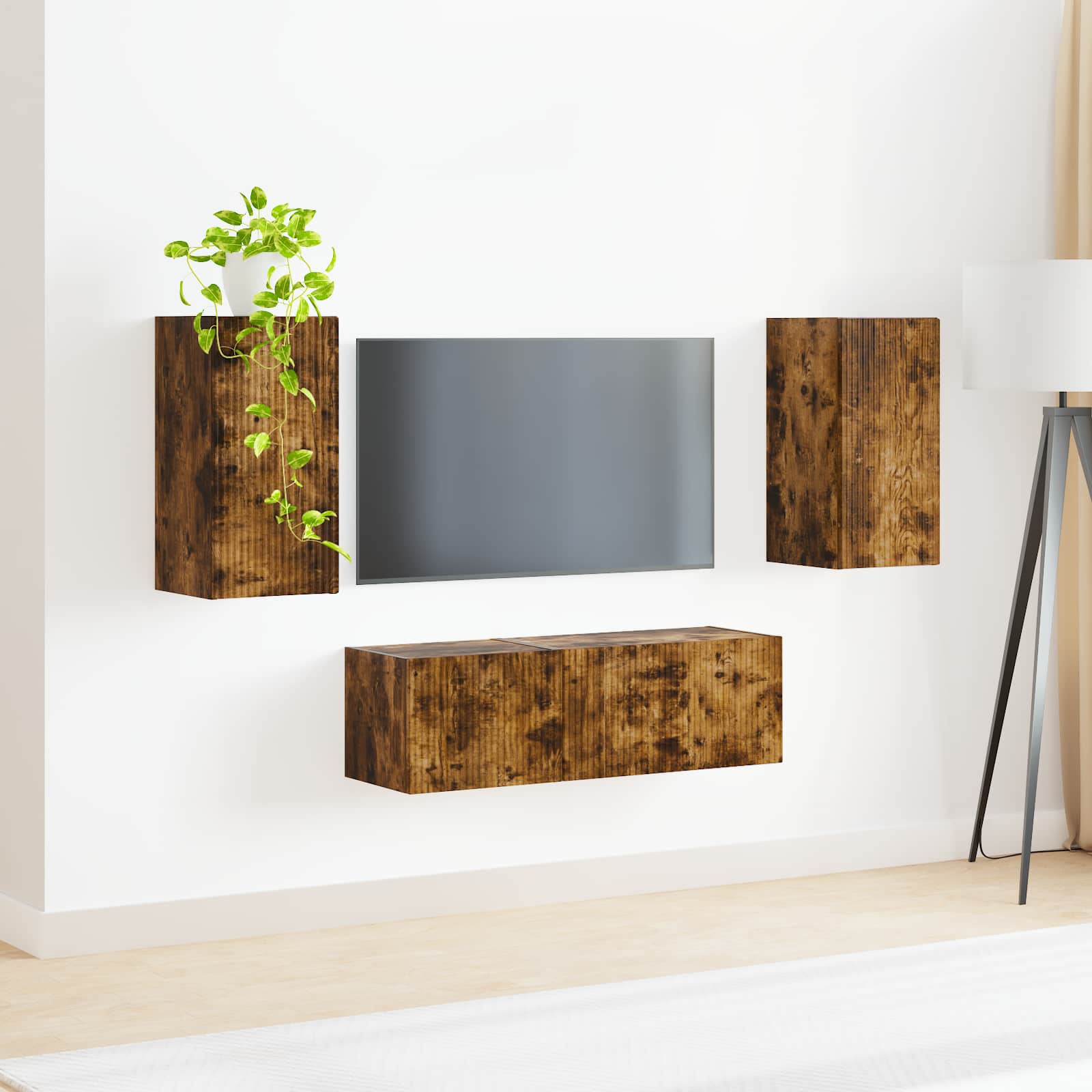 vidaXL TV-Wandregal-Set 4 pcs Geräucherte Eiche Holzwerkstoff