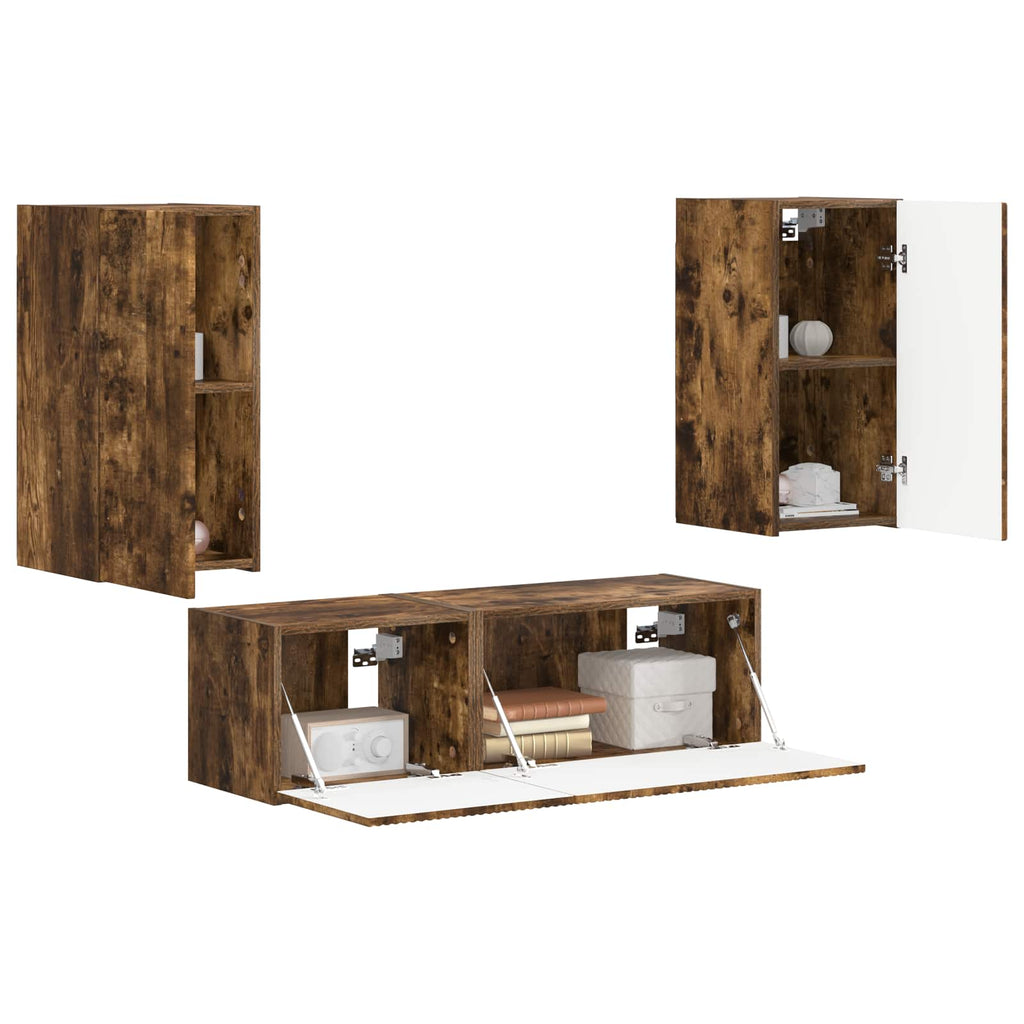 vidaXL TV-Wandregal-Set 4 pcs Geräucherte Eiche Holzwerkstoff