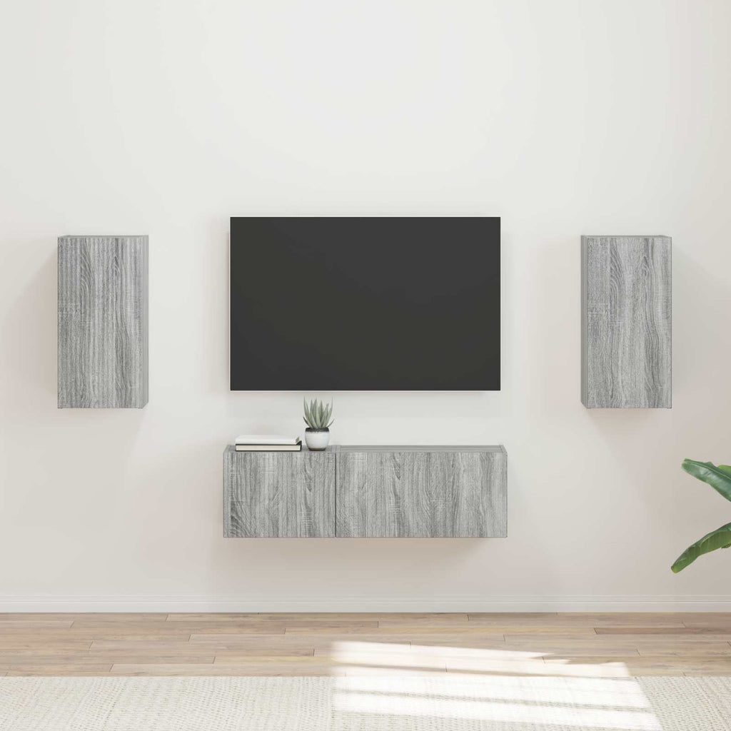 vidaXL TV-Wandregal-Set Wandmontiert 4 pcs Graues Sonoma Holzwerkstoff