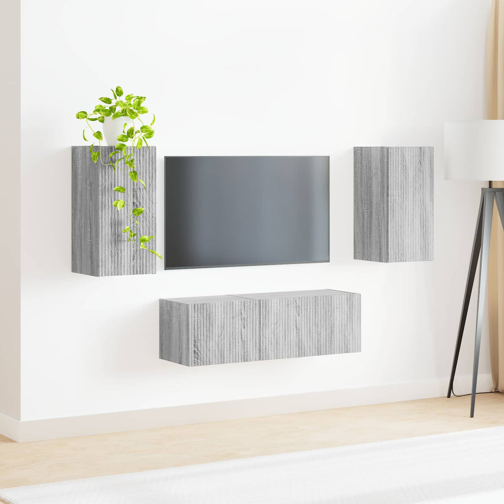 vidaXL TV-Wandregal-Set Wandmontiert 4 pcs Graues Sonoma Holzwerkstoff
