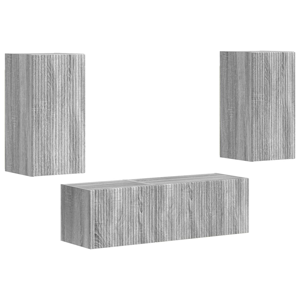 vidaXL TV-Wandregal-Set Wandmontiert 4 pcs Graues Sonoma Holzwerkstoff