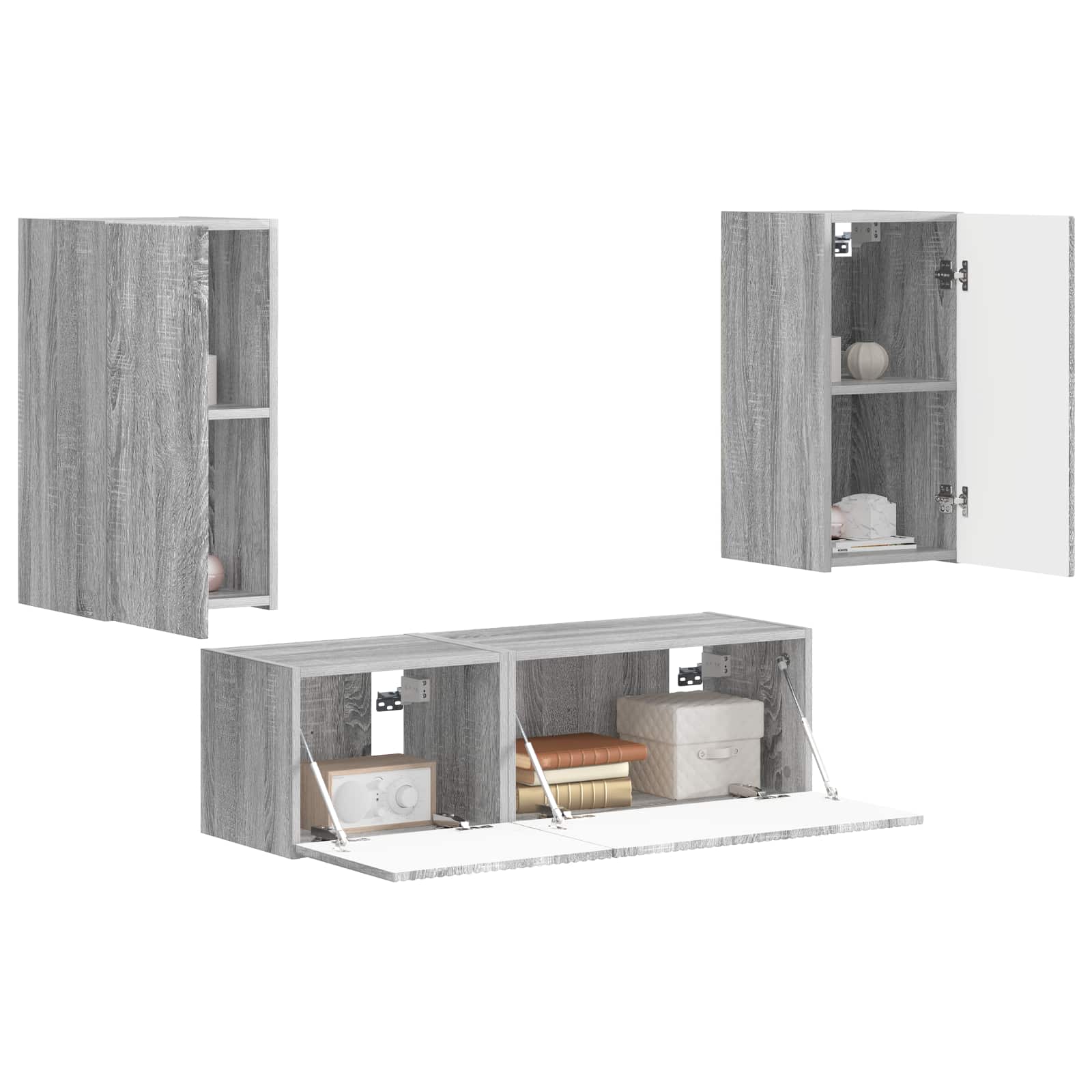 vidaXL TV-Wandregal-Set Wandmontiert 4 pcs Graues Sonoma Holzwerkstoff