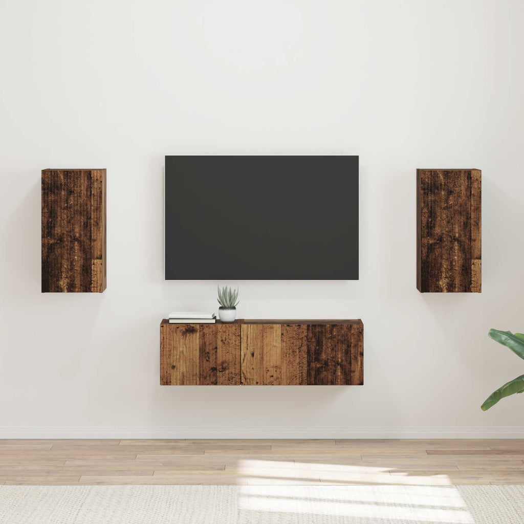 vidaXL TV-Wandregal-Set Wandmontiert 4 pcs Altholz Holzwerkstoff