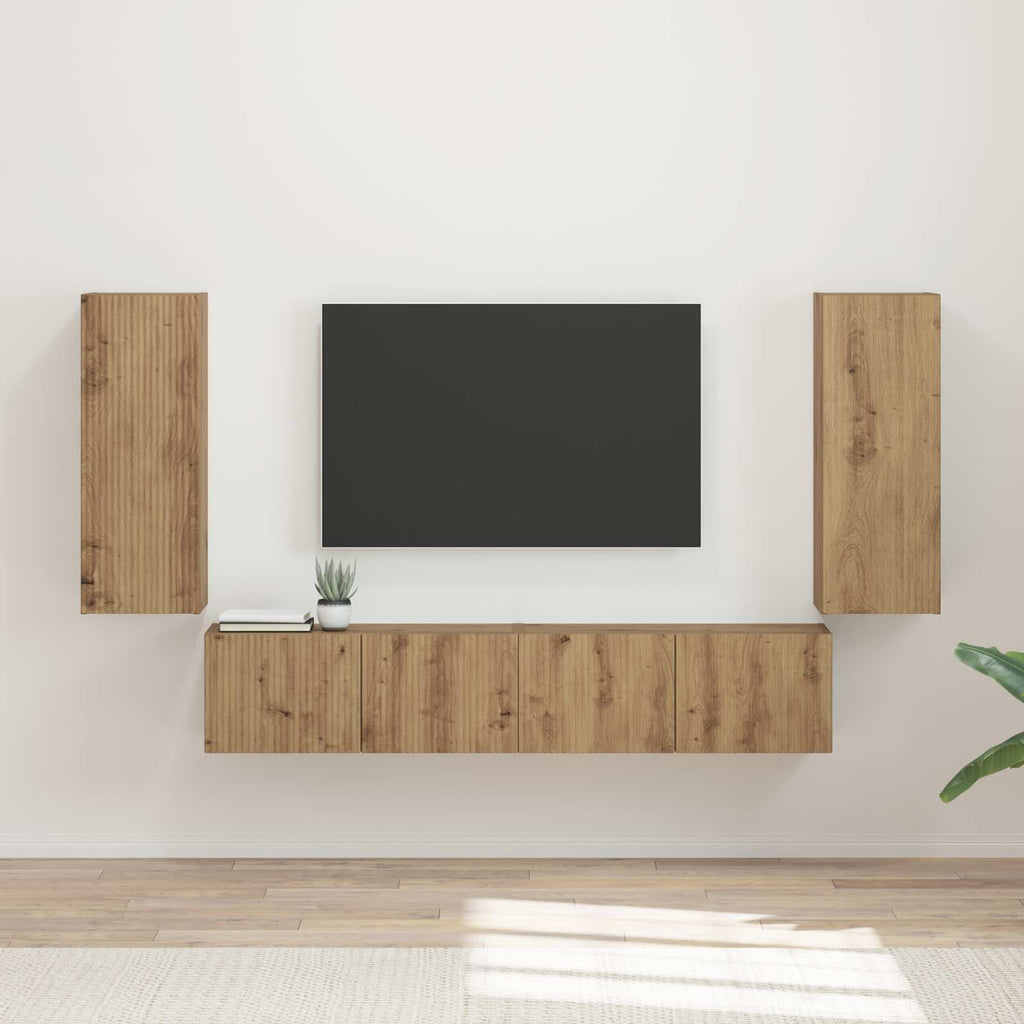 vidaXL TV-Wandregal-Set Wandmontiert 4 pcs Artisan-Eiche Holzwerkstoff