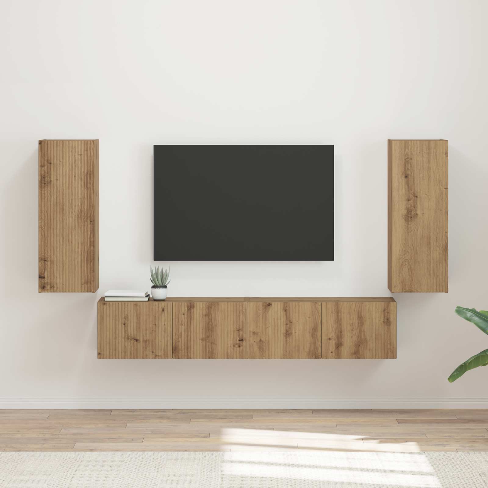vidaXL TV-Wandregal-Set Wandmontiert 4 pcs Artisan-Eiche Holzwerkstoff