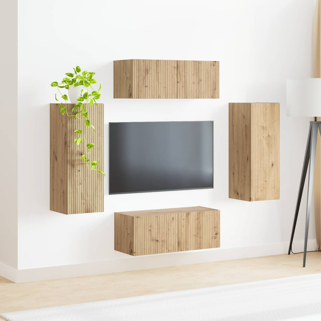 vidaXL TV-Wandregal-Set Wandmontiert 4 pcs Artisan-Eiche Holzwerkstoff