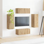 vidaXL TV-Wandregal-Set Wandmontiert 4 pcs Artisan-Eiche Holzwerkstoff