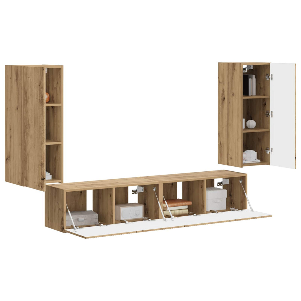 vidaXL TV-Wandregal-Set Wandmontiert 4 pcs Artisan-Eiche Holzwerkstoff