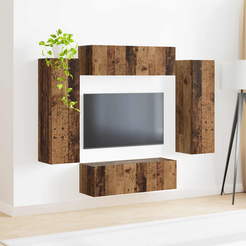 vidaXL TV-Wandregal-Set 4 pcs 29,5 x 31 x 100 cm Altholz Holzwerkstoff