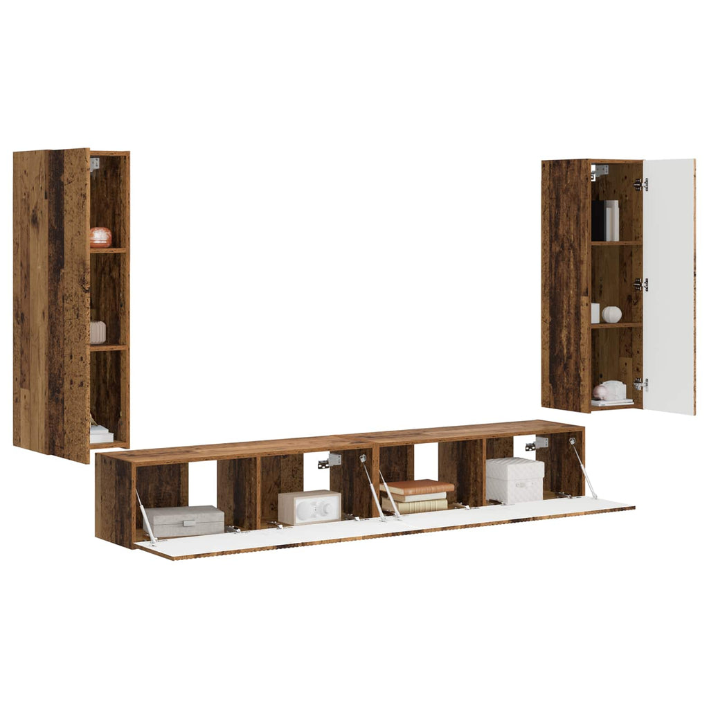 vidaXL TV-Wandregal-Set 4 pcs 29,5 x 31 x 100 cm Altholz Holzwerkstoff