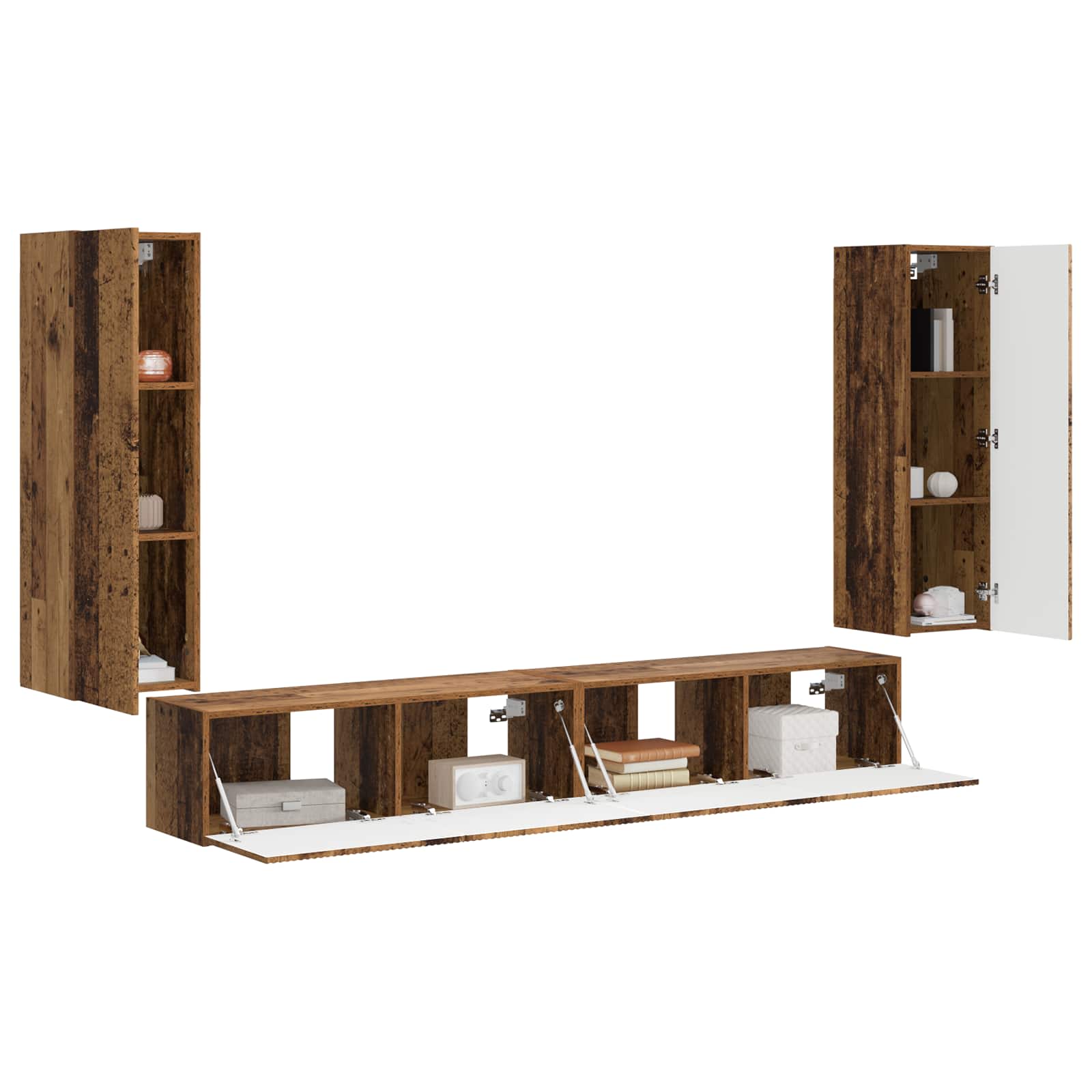 vidaXL TV-Wandregal-Set 4 pcs 29,5 x 31 x 100 cm Altholz Holzwerkstoff