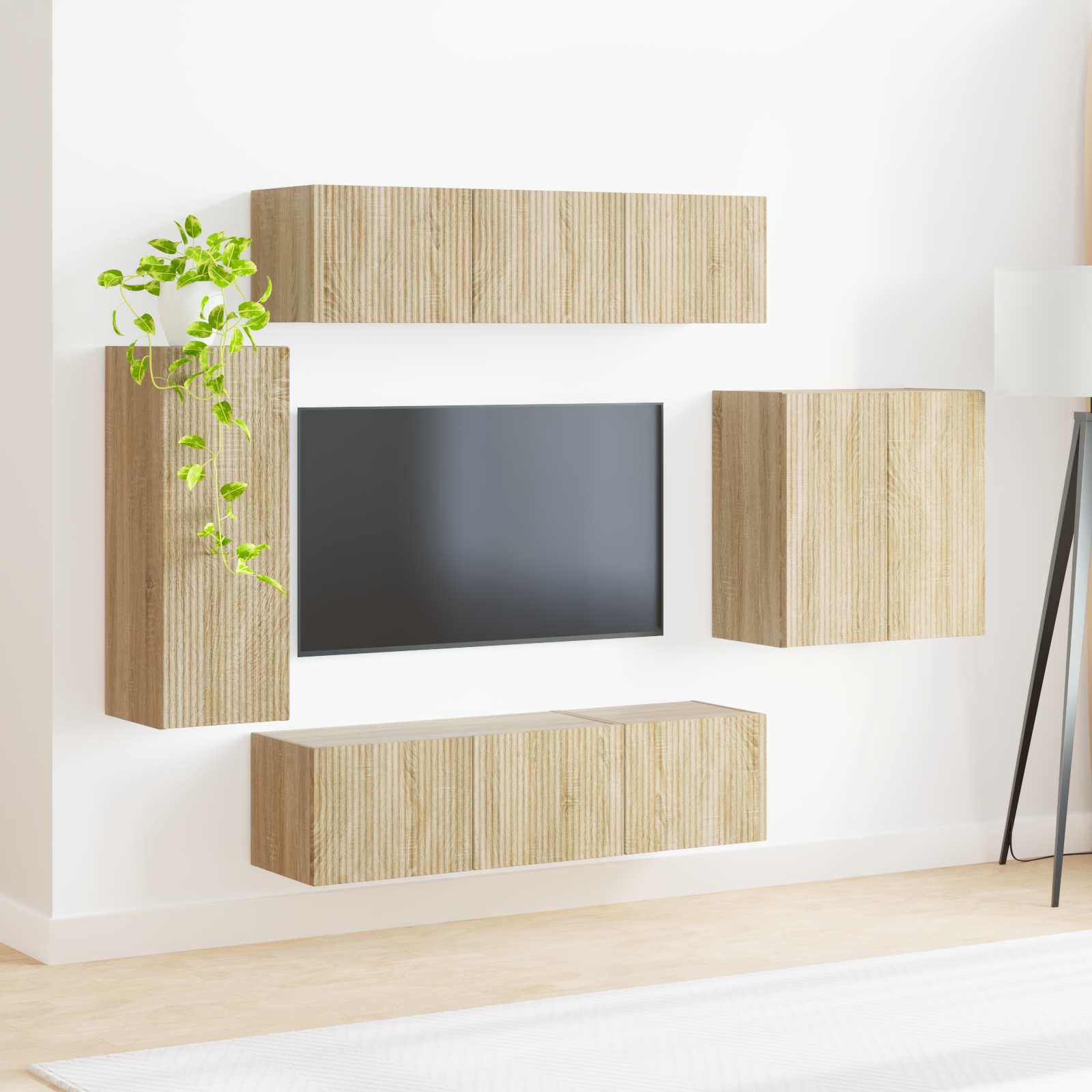 vidaXL TV-Wandregal-Set Wandmontiert 6 pcs Sonoma-Eiche
