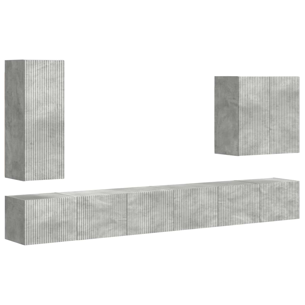 vidaXL TV-Wandregal-Set Wandmontiert 6 pcs Beton Grau