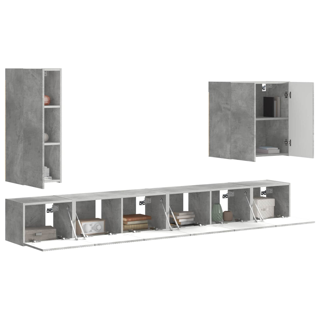 vidaXL TV-Wandregal-Set Wandmontiert 6 pcs Beton Grau