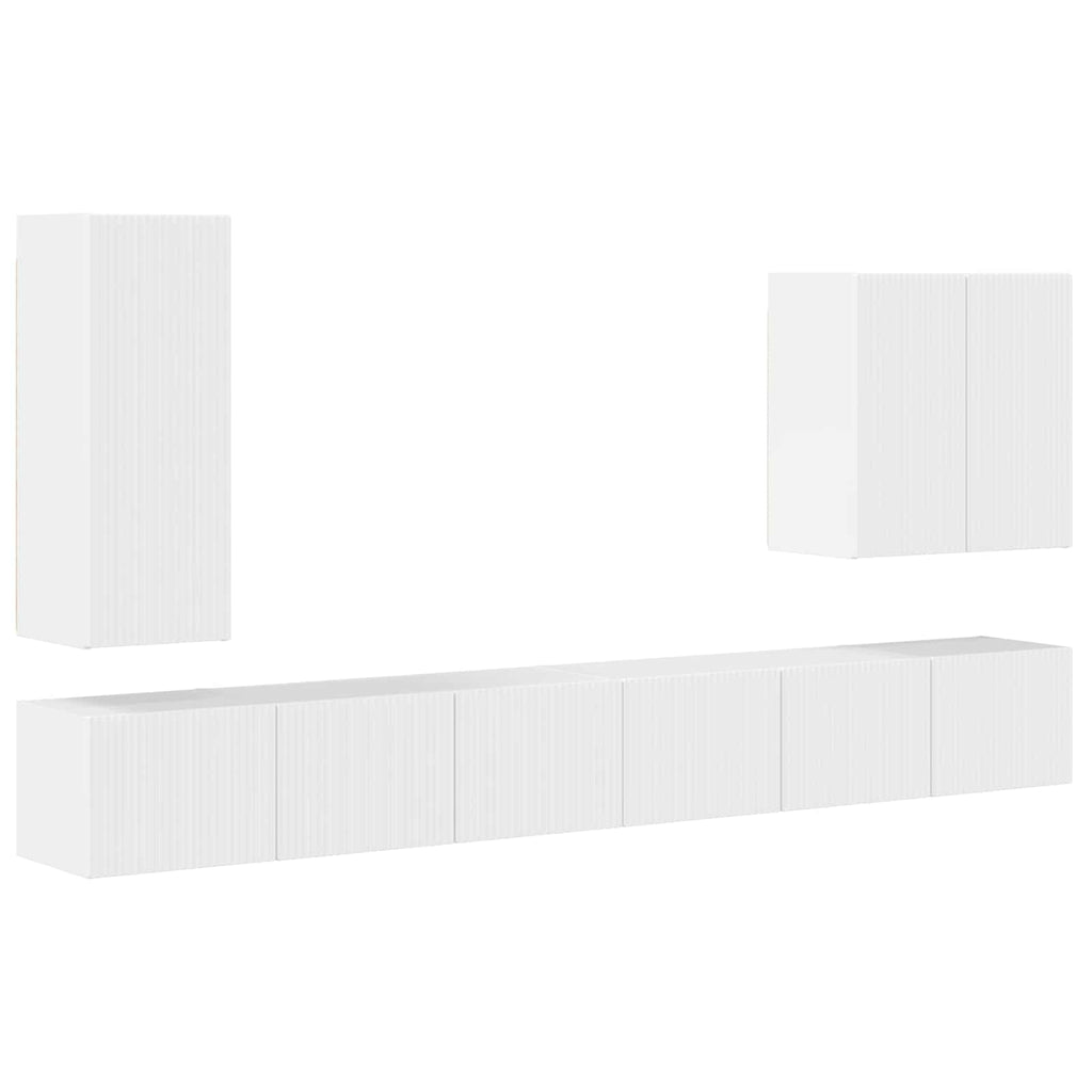 vidaXL TV-Wandregal-Set Wandmontiert 6 pcs Hochglanz Weiß