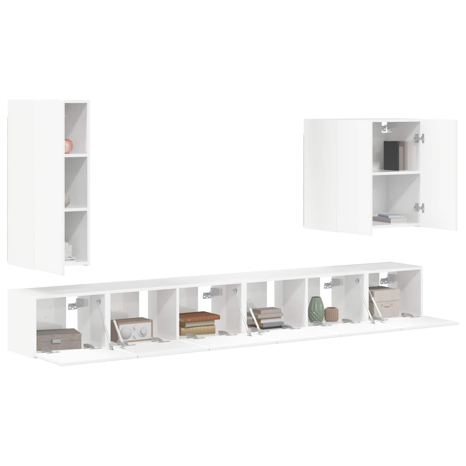 vidaXL TV-Wandregal-Set Wandmontiert 6 pcs Hochglanz Weiß