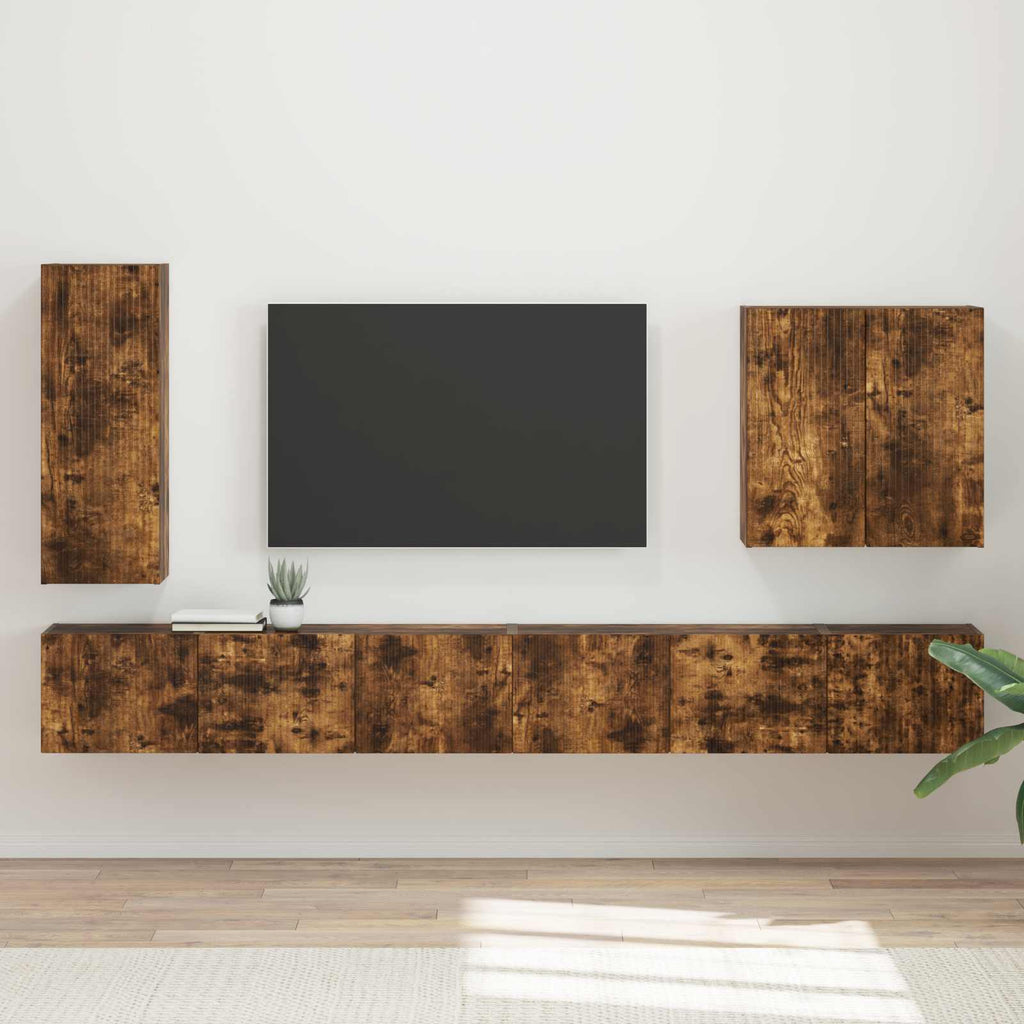 vidaXL TV-Wandregal-Set Wandmontiert 6 pcs Geräucherte Eiche