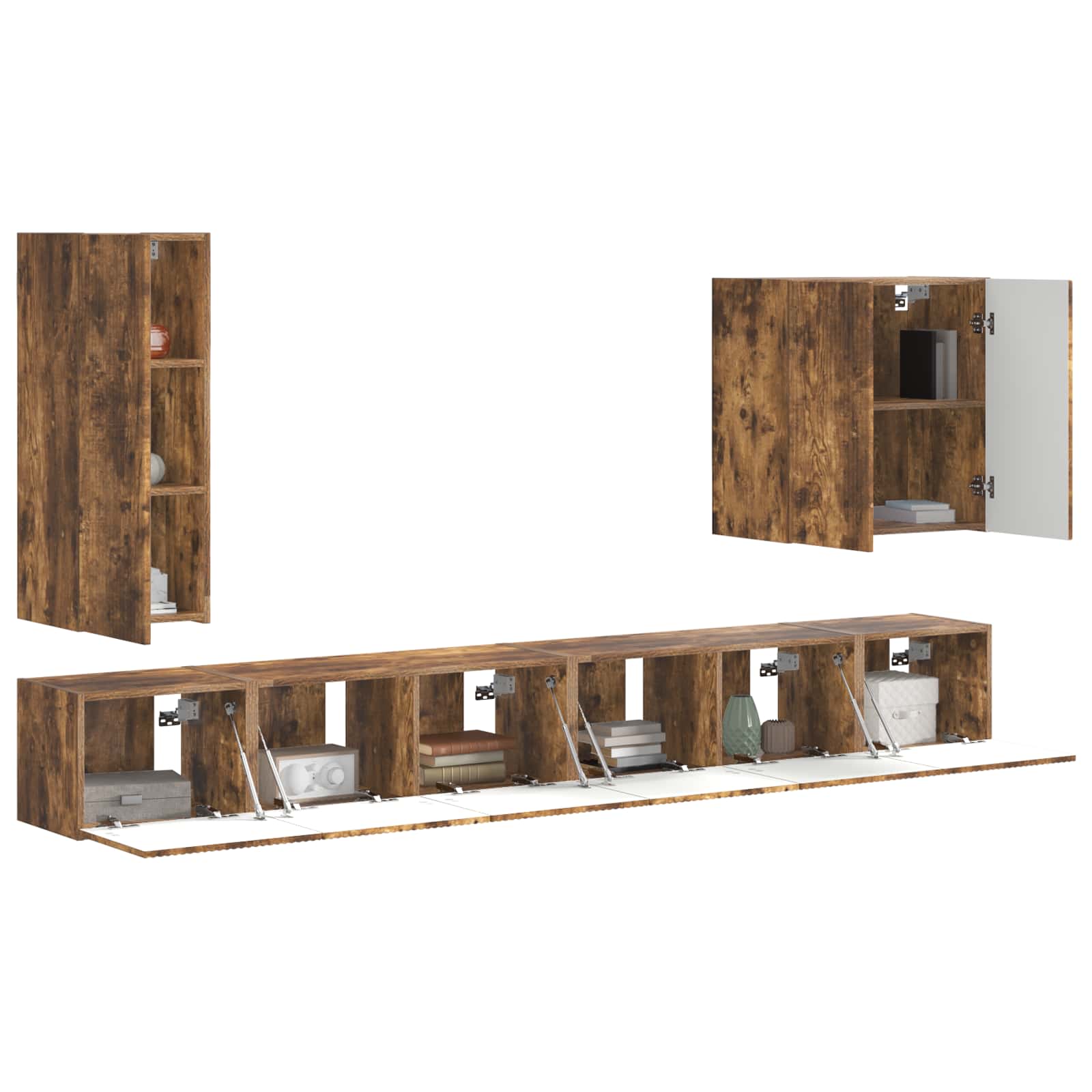 vidaXL TV-Wandregal-Set Wandmontiert 6 pcs Geräucherte Eiche