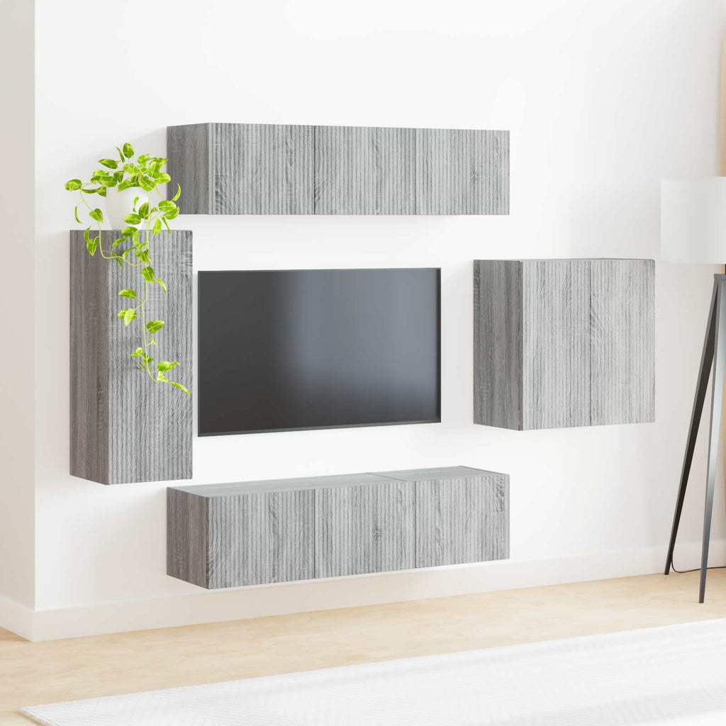 vidaXL TV-Wandregal-Set Wandmontiert 6 pcs Graues Sonoma