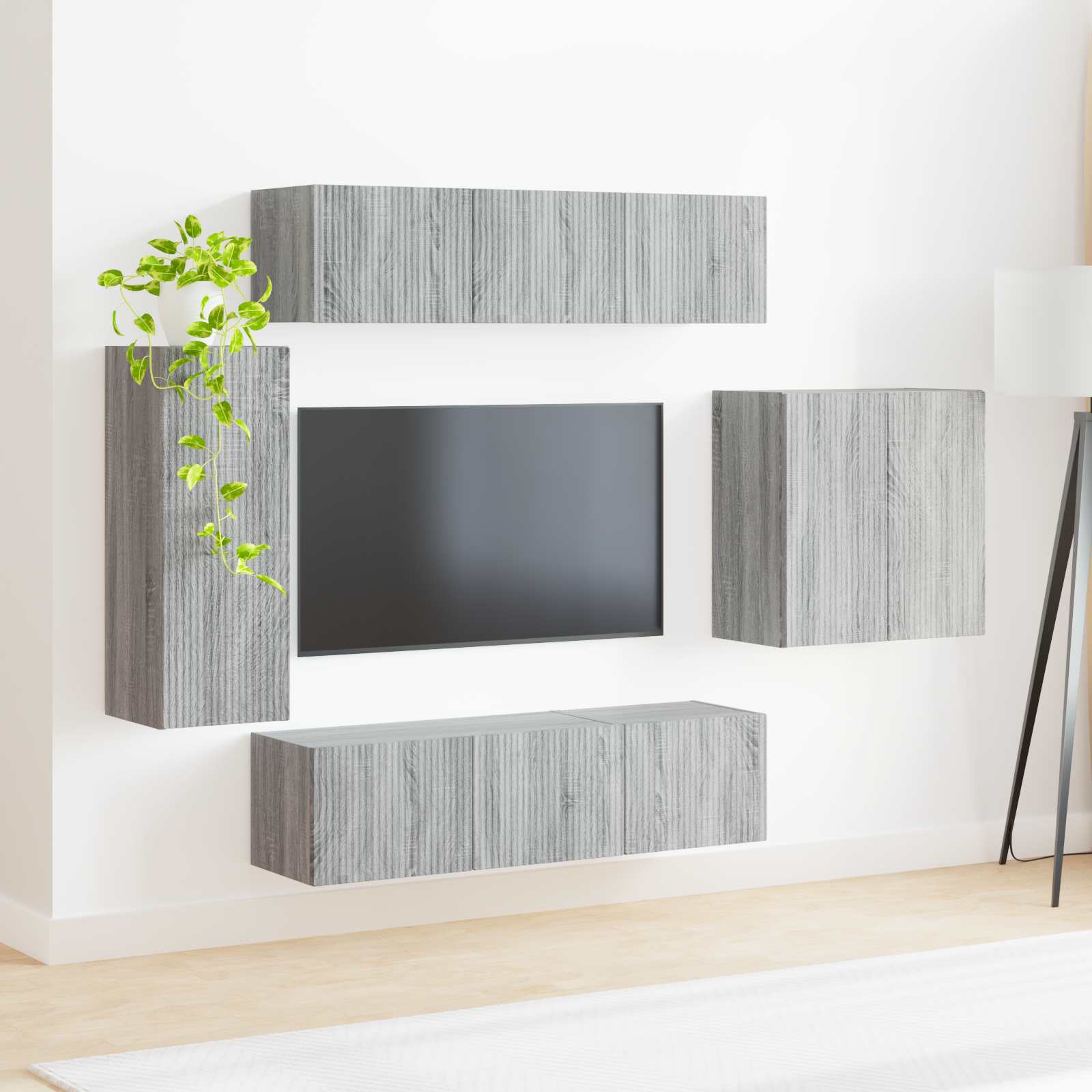 vidaXL TV-Wandregal-Set Wandmontiert 6 pcs Graues Sonoma