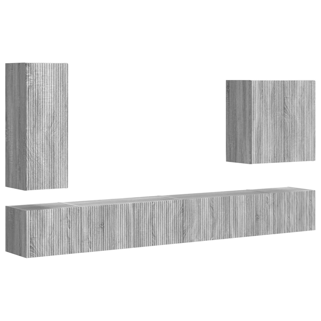 vidaXL TV-Wandregal-Set Wandmontiert 6 pcs Graues Sonoma