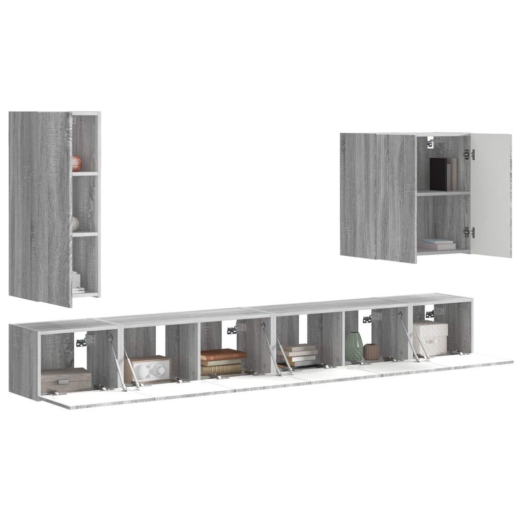 vidaXL TV-Wandregal-Set Wandmontiert 6 pcs Graues Sonoma