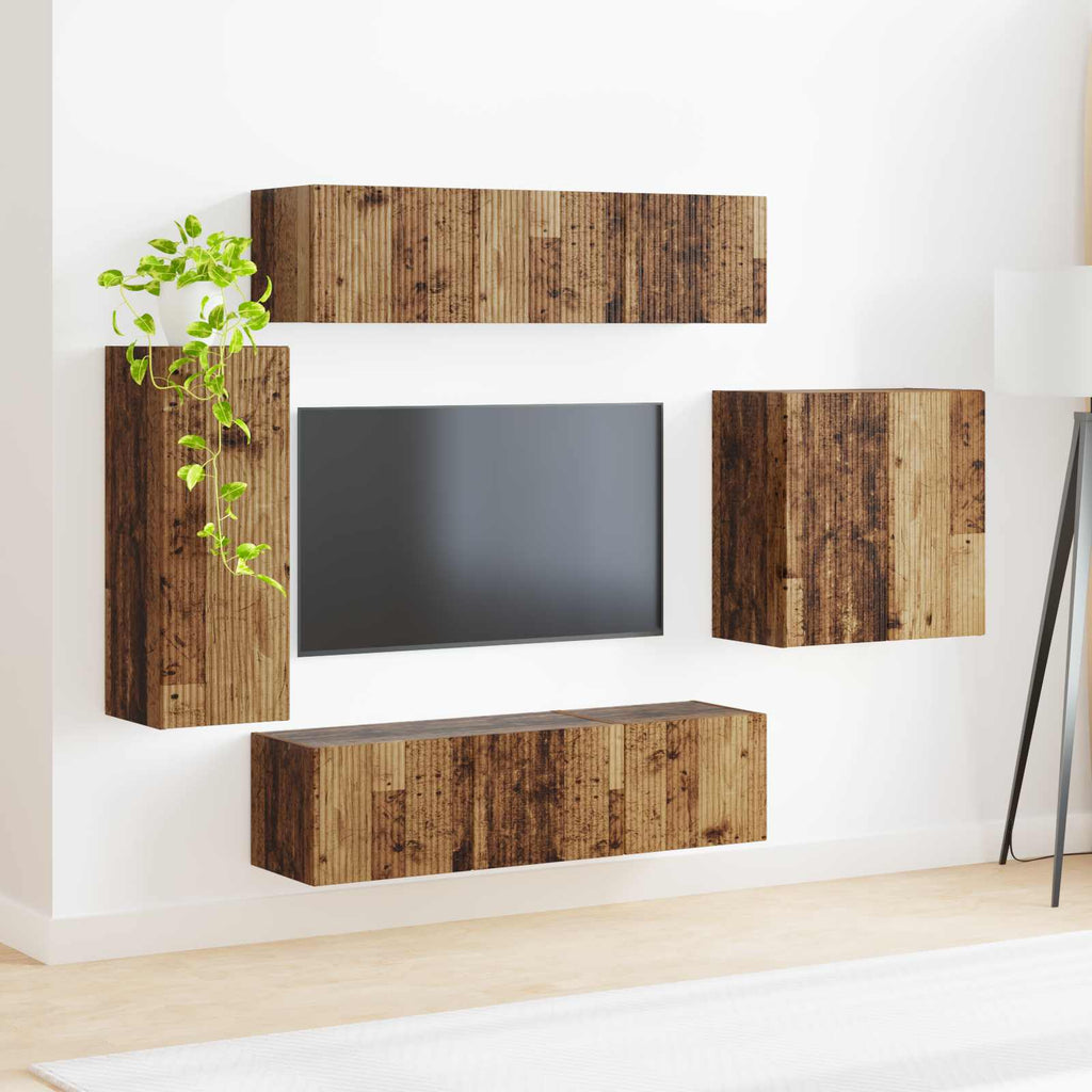 vidaXL TV-Wandregal-Set Wandmontiert 6 pcs Altholz