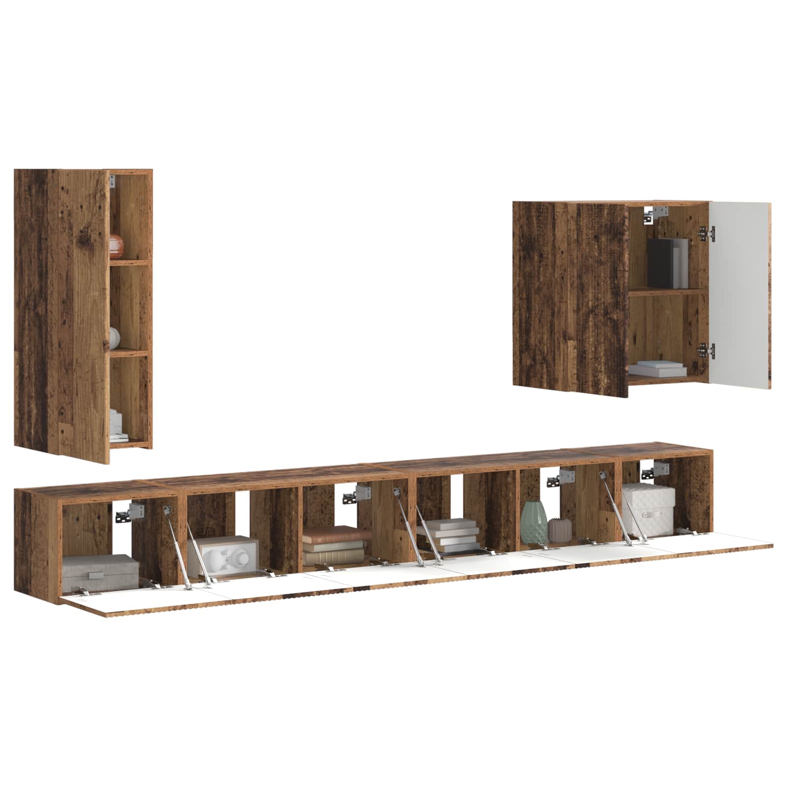 vidaXL TV-Wandregal-Set Wandmontiert 6 pcs Altholz
