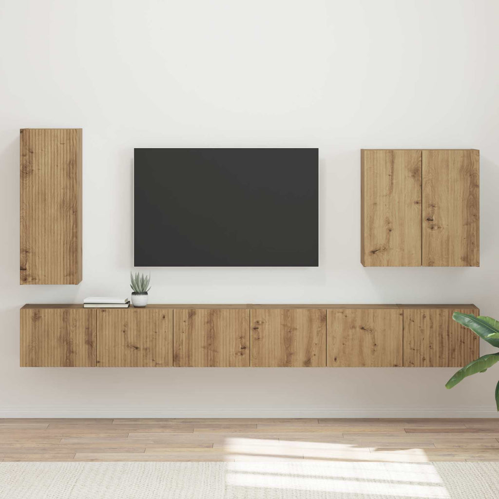 vidaXL TV-Wandregal-Set Wandmontiert 6 pcs Artisan-Eiche