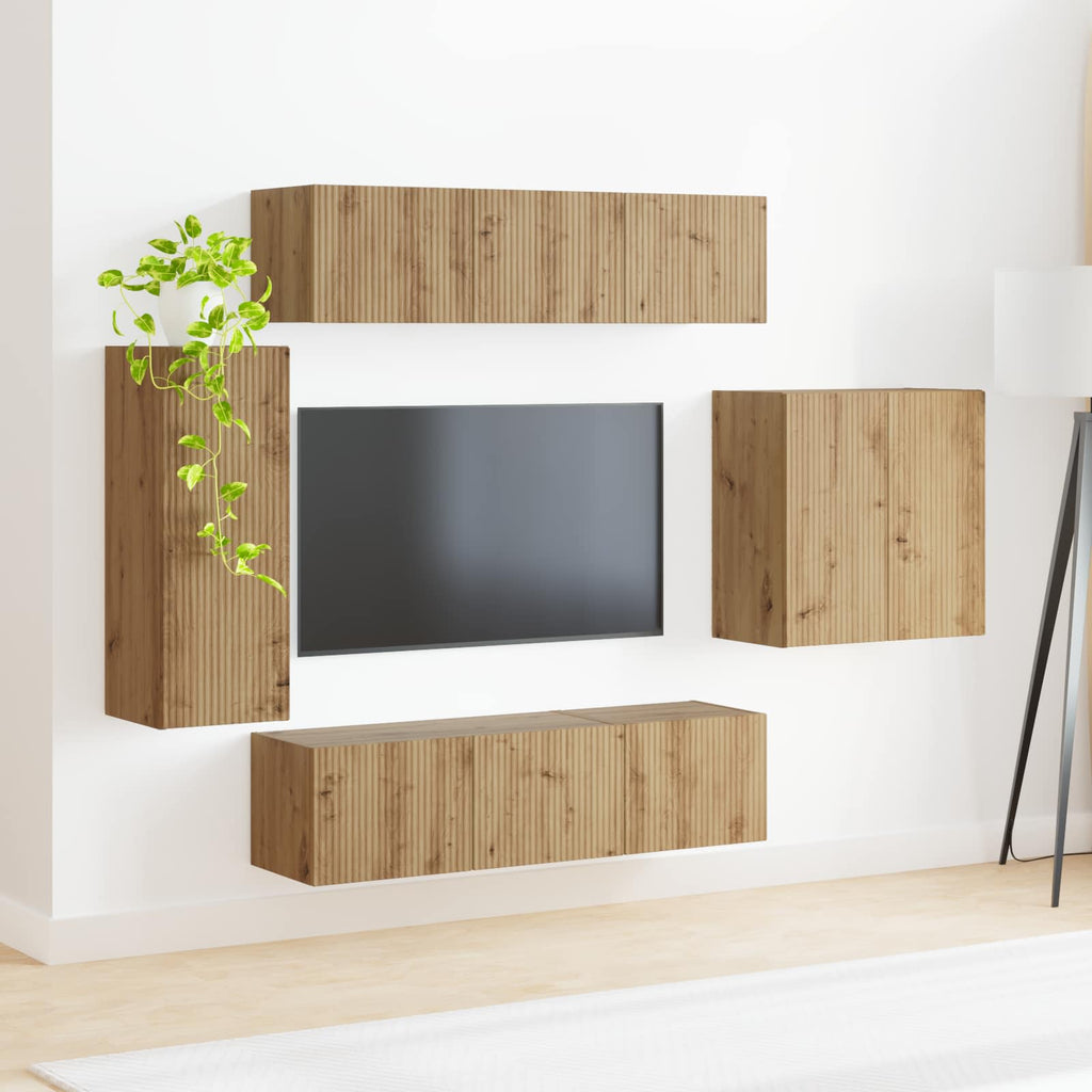 vidaXL TV-Wandregal-Set Wandmontiert 6 pcs Artisan-Eiche