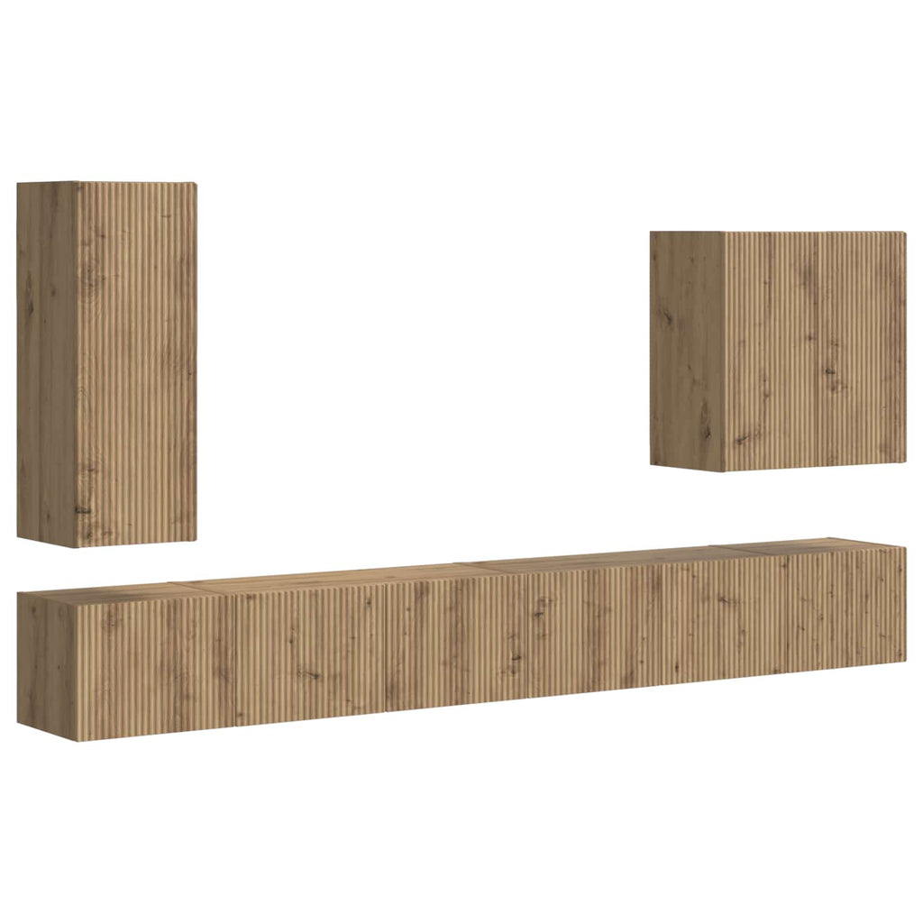 vidaXL TV-Wandregal-Set Wandmontiert 6 pcs Artisan-Eiche