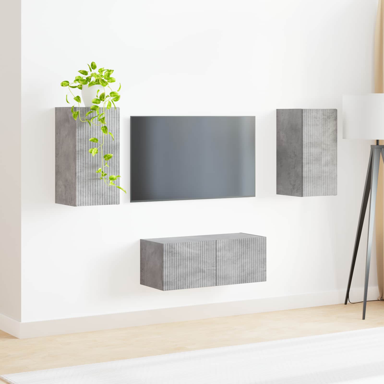 vidaXL TV-Schrankset Wandmontiert 2 pcs Beton Grau Holzwerkstoff
