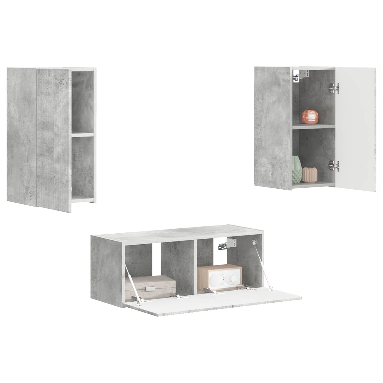 vidaXL TV-Schrankset Wandmontiert 2 pcs Beton Grau Holzwerkstoff