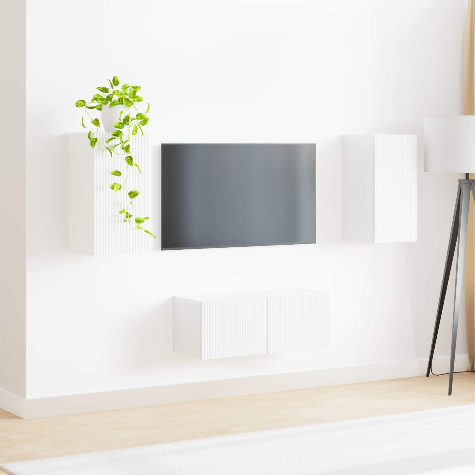 vidaXL TV-Schrankset Wandmontiert 2 pcs Hochglanz Weiß Holzwerkstoff