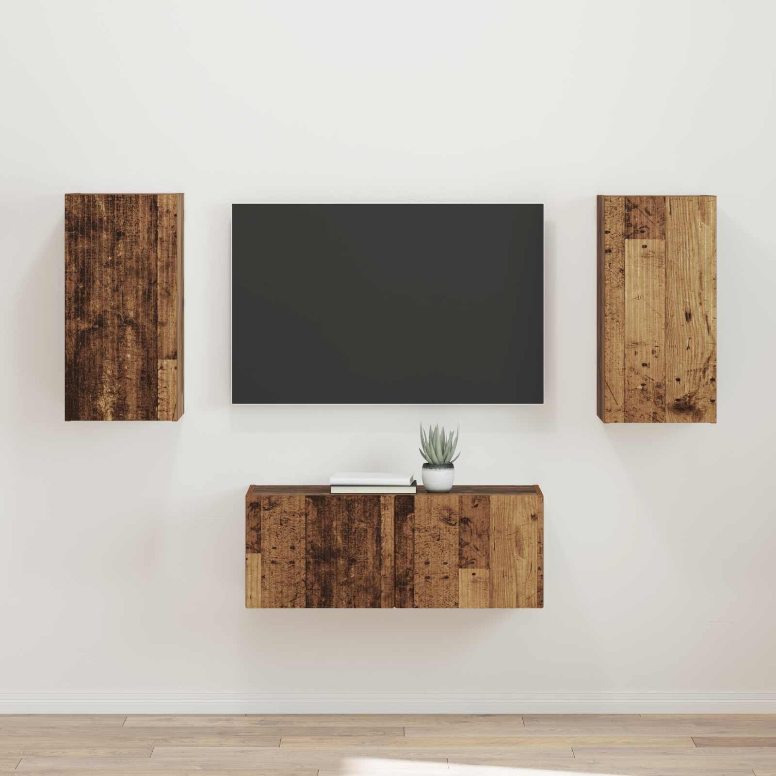 vidaXL TV-Schrankset Wandmontiert 2 pcs Altholz Holzwerkstoff