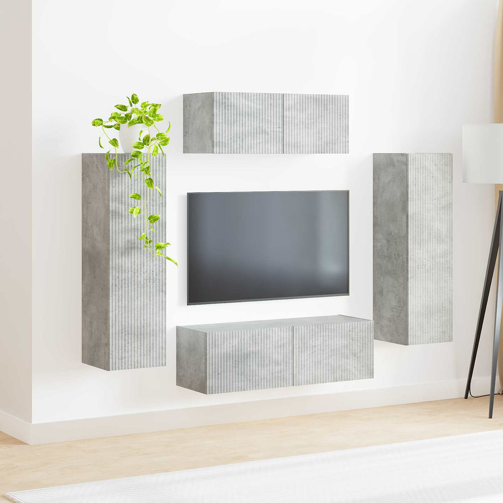 vidaXL TV-Schrankset Wandmontiert 3 pcs Beton Grau Holzwerkstoff