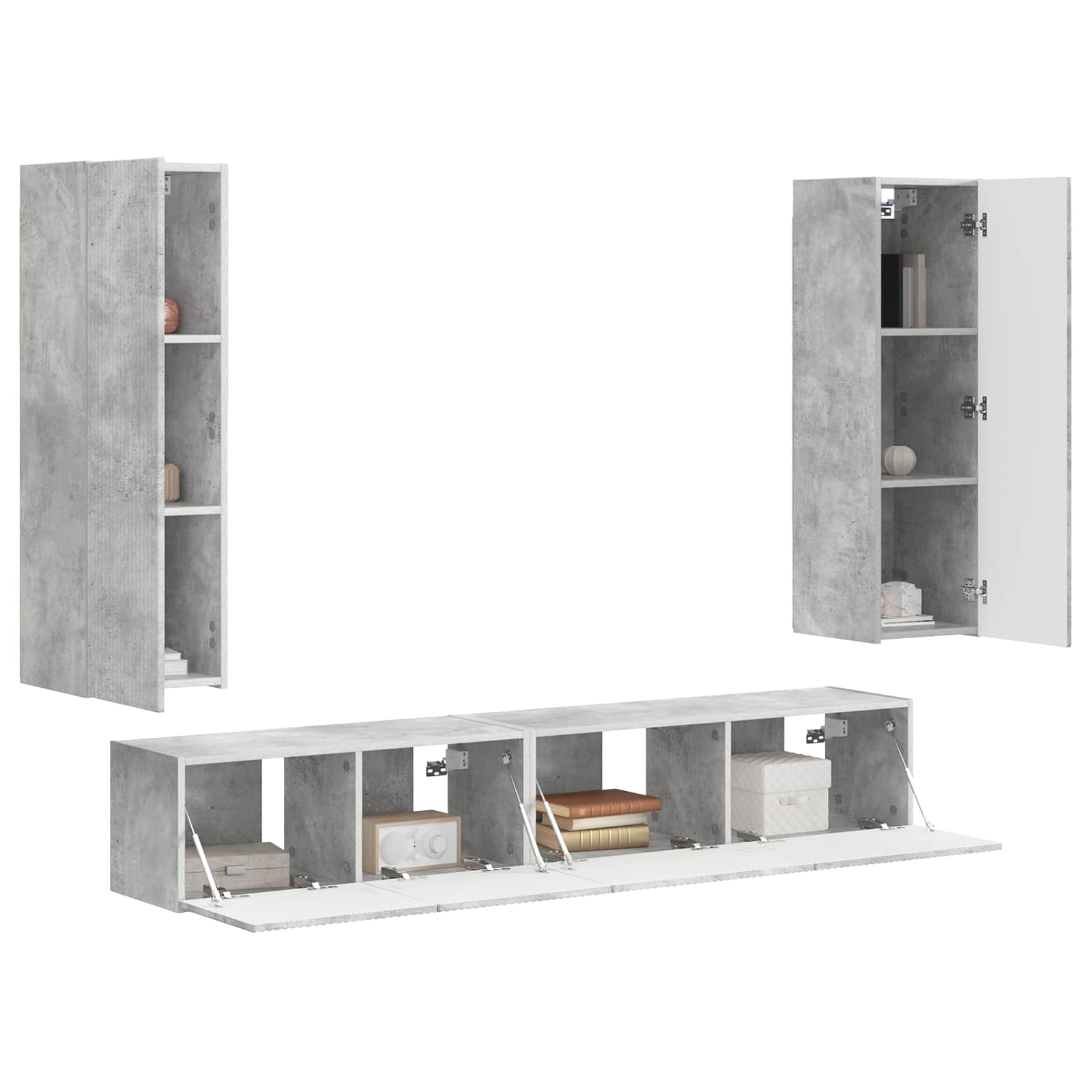 vidaXL TV-Schrankset Wandmontiert 3 pcs Beton Grau Holzwerkstoff