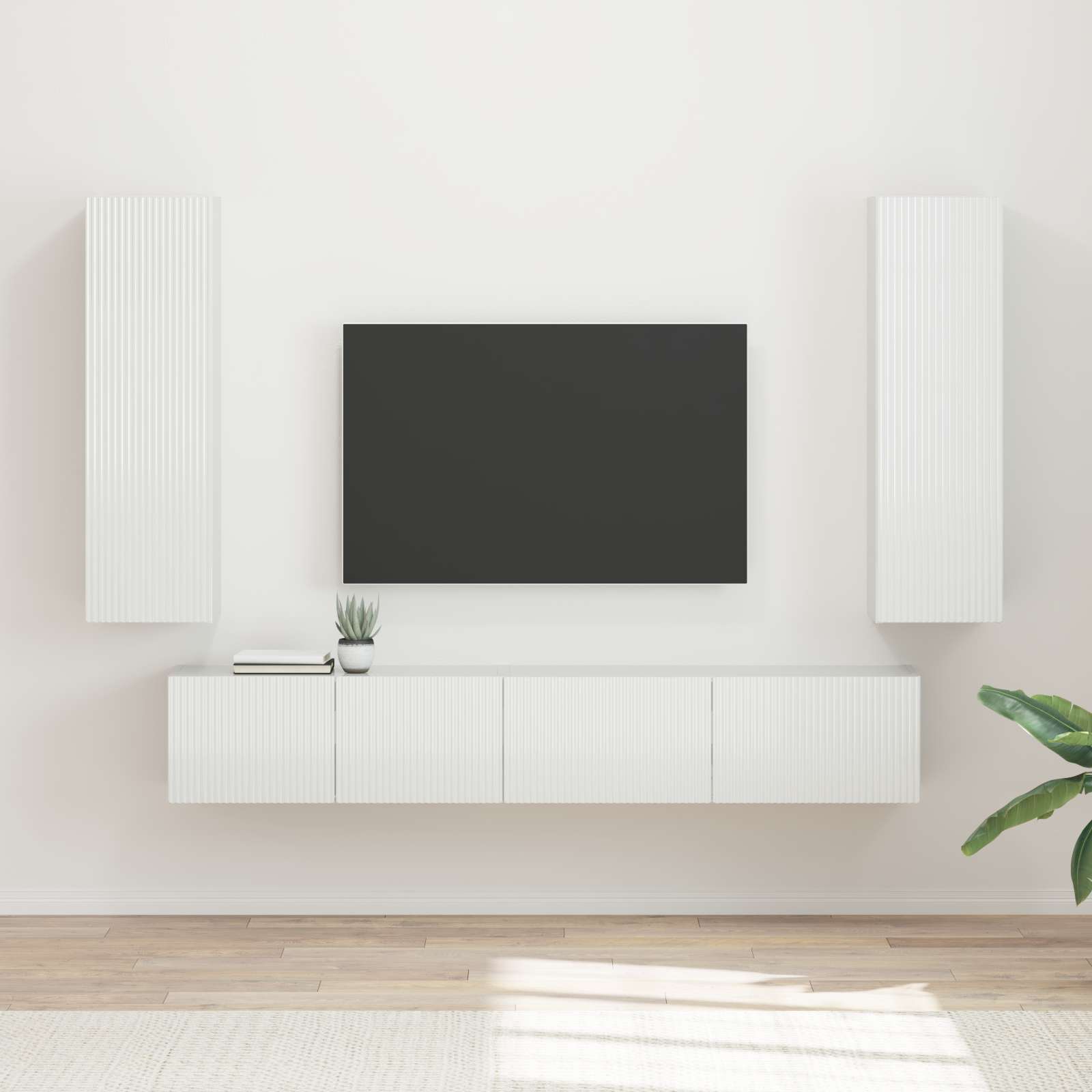 vidaXL TV-Schrankset Wandmontiert 3 pcs Hochglanz Weiß Holzwerkstoff