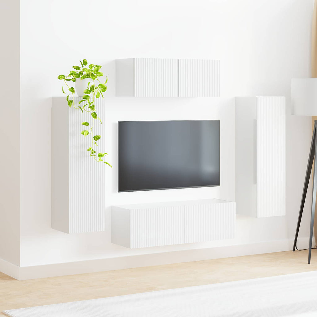 vidaXL TV-Schrankset Wandmontiert 3 pcs Hochglanz Weiß Holzwerkstoff